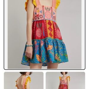 Farm Rio Color Blocking Embroidered Dress
